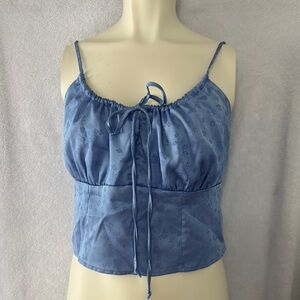 Blue Satin Floral Crop Top with Tie Front – Y2K Cottagecore Aesthetic‎